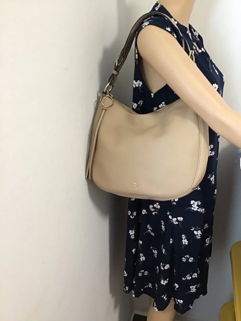 Coach Pebbled Leather Hobo Beige